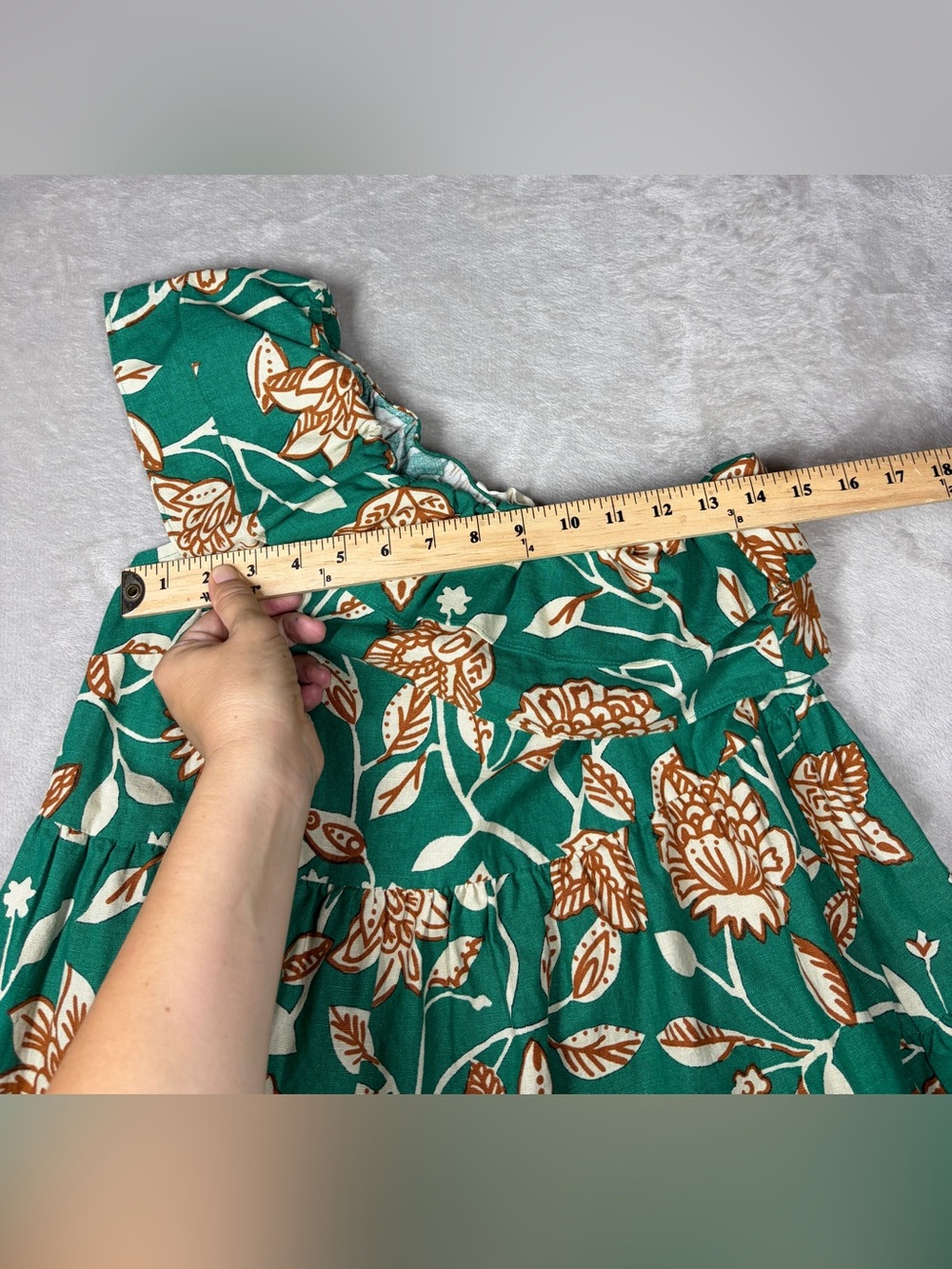 Sezane Leanore Gemini Floral Print One Shoulder Tiered Ruffle Green Dress 34 XS - Picture 9 of 16